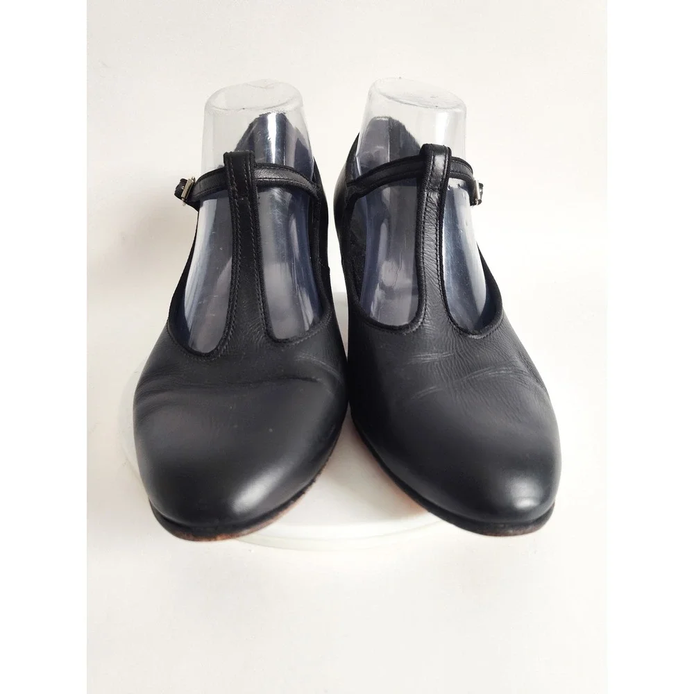 Dance Shoes Size 10 Leather Upper & Sole T-strap Mary Janes Black Salsa Latin